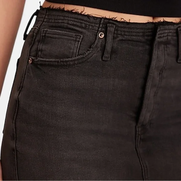 Raw hem waist - high Waisted Black Denim Maxi Skirt with Back Slit - Size 2 NWT​ - Picture 15 of 15